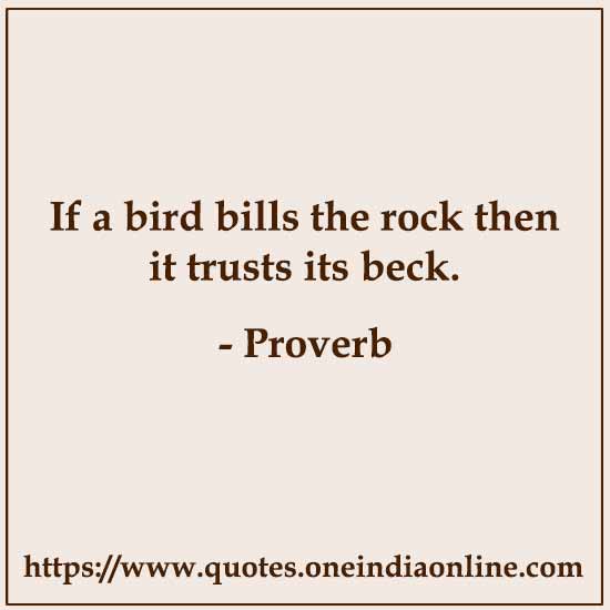 If a bird bills the rock then it trusts its beck.

List of African Sayings and Proverbs