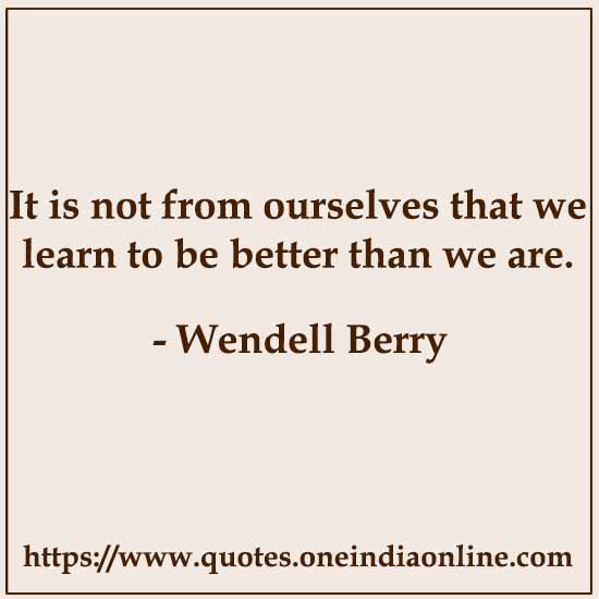 It is not from ourselves that we learn to be better than we are.

- Wendell Berry