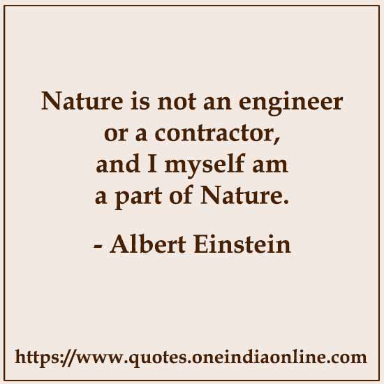 Nature is not an engineer or a contractor, and I myself am a part of Nature. 

- Albert Einstein