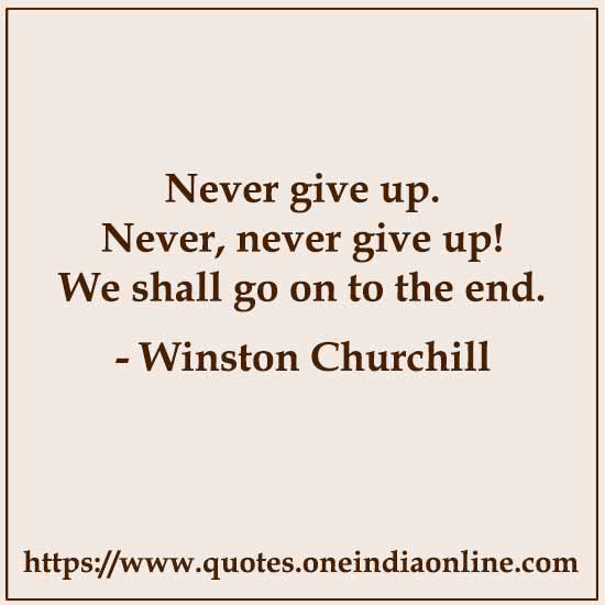 Never give up. Never, never give up! We shall go on to the end.

- Winston Churchill