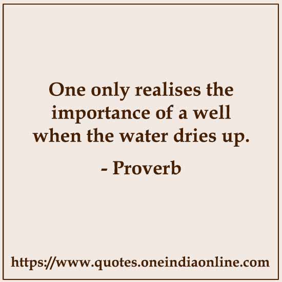 One only realises the importance of a well when the water dries up.

List of African Sayings and Proverbs