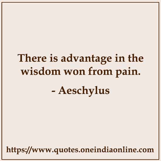 There is advantage in the wisdom won from pain. 

- Aeschylus