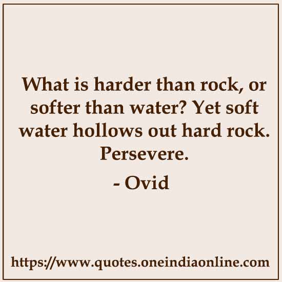 What is harder than rock, or softer than water? Yet soft water hollows out hard rock. Persevere.

-  Ovid