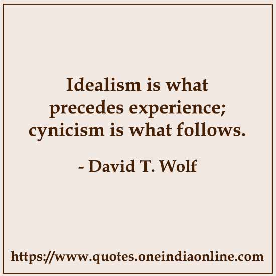 Idealism is what precedes experience; cynicism is what follows.

- Cynicism Quotes by David T. Wolf
