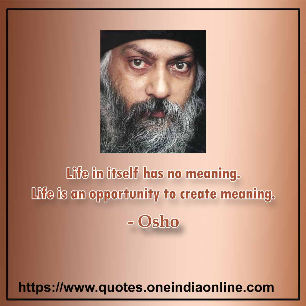 Life in itself has no meaning. Life is an opportunity to create meaning.