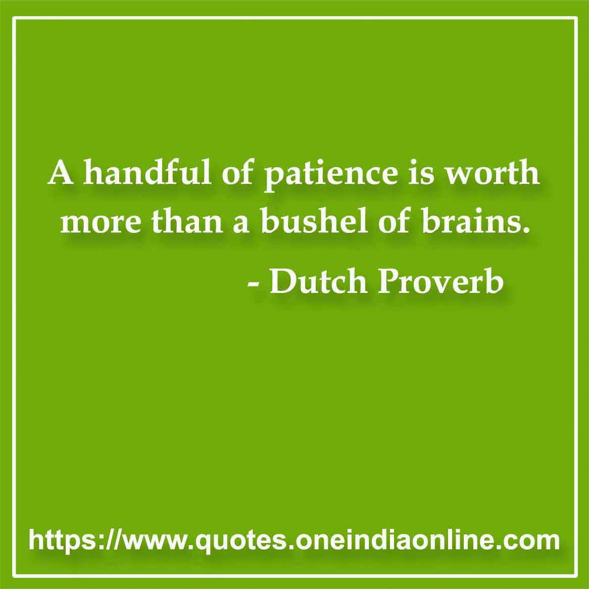 A handful of patience is worth more than a bushel of brains.

- Patience Quotes by Dutch Proverb