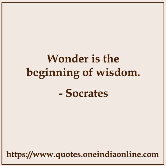 Wonder is the beginning of wisdom.